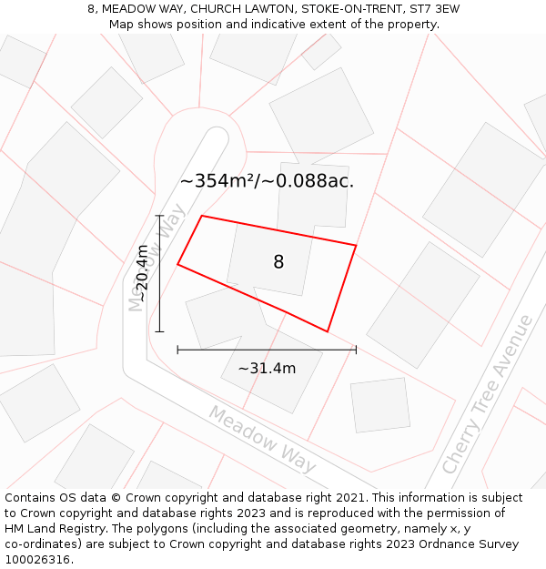 8, MEADOW WAY, CHURCH LAWTON, STOKE-ON-TRENT, ST7 3EW: Plot and title map