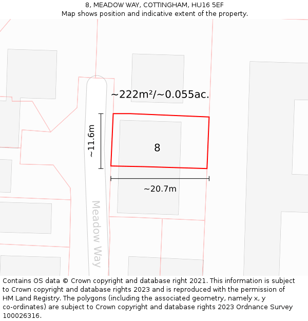 8, MEADOW WAY, COTTINGHAM, HU16 5EF: Plot and title map