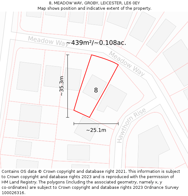 8, MEADOW WAY, GROBY, LEICESTER, LE6 0EY: Plot and title map