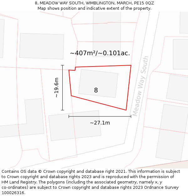 8, MEADOW WAY SOUTH, WIMBLINGTON, MARCH, PE15 0QZ: Plot and title map