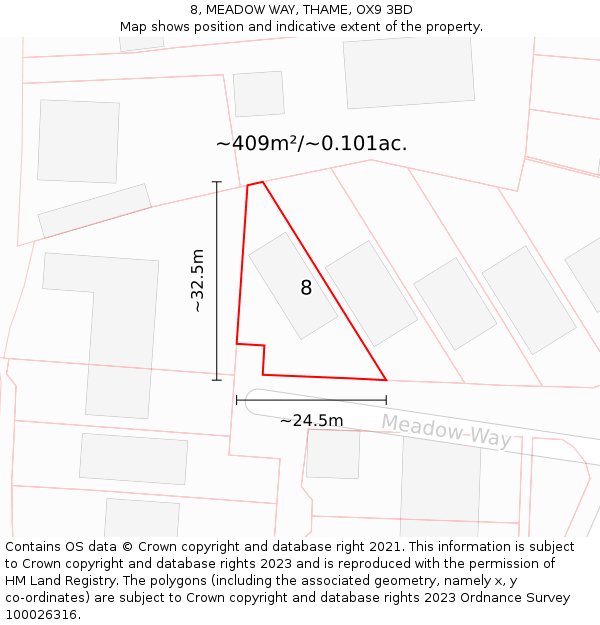 8, MEADOW WAY, THAME, OX9 3BD: Plot and title map