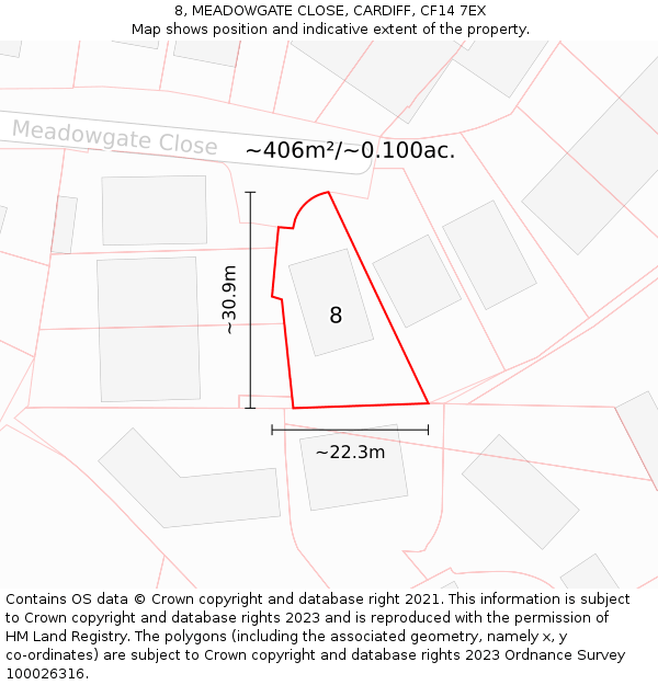 8, MEADOWGATE CLOSE, CARDIFF, CF14 7EX: Plot and title map