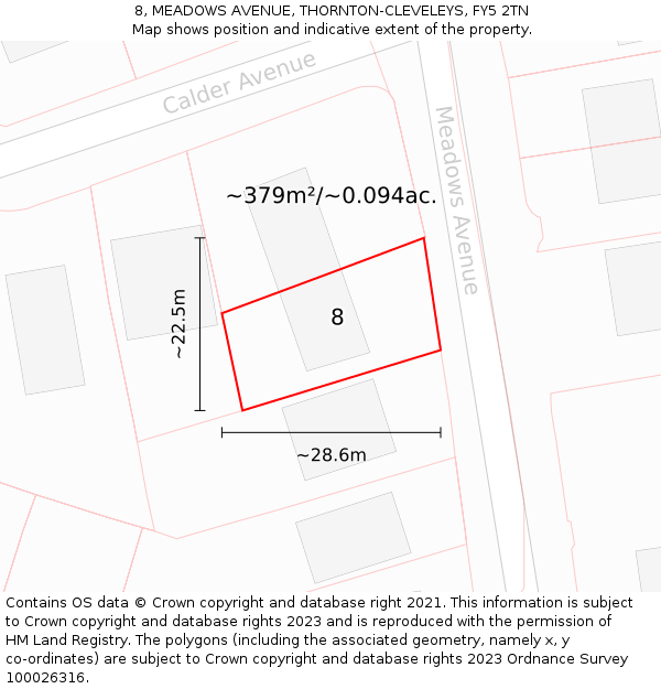 8, MEADOWS AVENUE, THORNTON-CLEVELEYS, FY5 2TN: Plot and title map