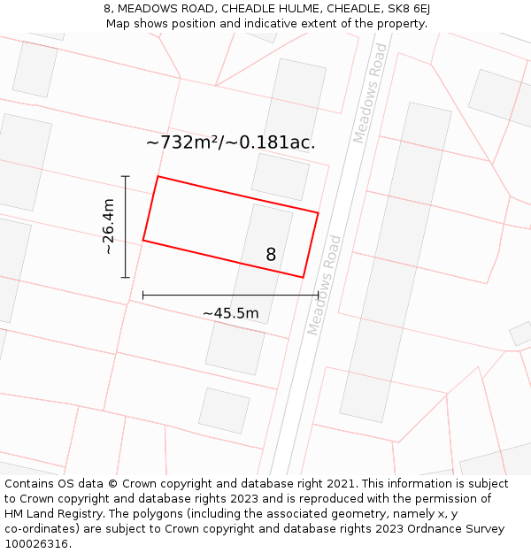 8, MEADOWS ROAD, CHEADLE HULME, CHEADLE, SK8 6EJ: Plot and title map