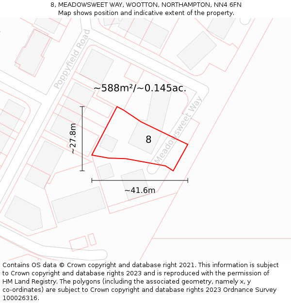 8, MEADOWSWEET WAY, WOOTTON, NORTHAMPTON, NN4 6FN: Plot and title map