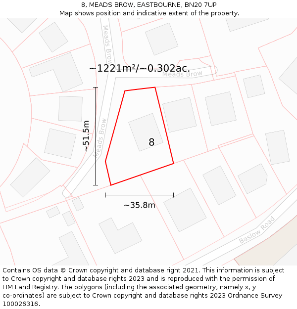 8, MEADS BROW, EASTBOURNE, BN20 7UP: Plot and title map