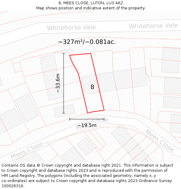 8, MEES CLOSE, LUTON, LU3 4AZ: Plot and title map