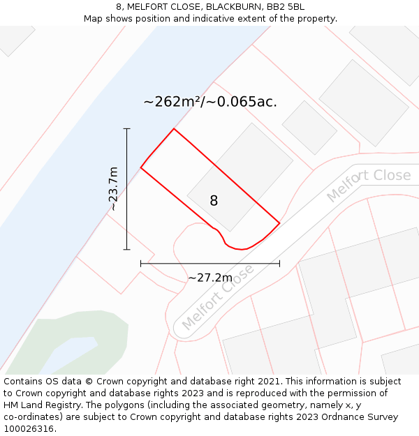 8, MELFORT CLOSE, BLACKBURN, BB2 5BL: Plot and title map