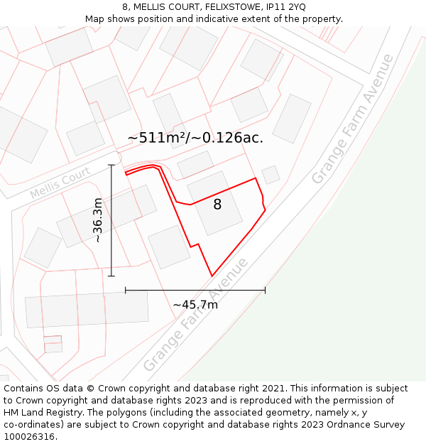 8, MELLIS COURT, FELIXSTOWE, IP11 2YQ: Plot and title map