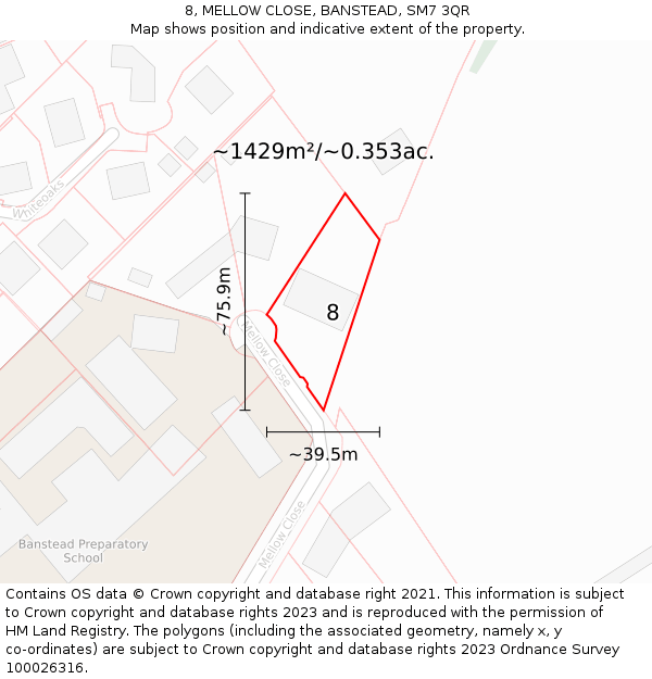 8, MELLOW CLOSE, BANSTEAD, SM7 3QR: Plot and title map