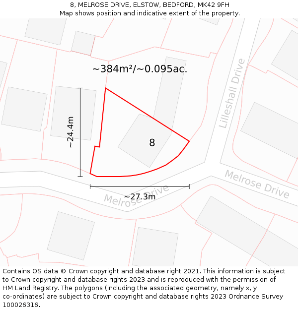 8, MELROSE DRIVE, ELSTOW, BEDFORD, MK42 9FH: Plot and title map