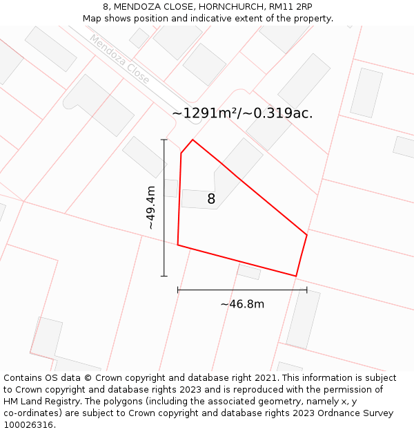 8, MENDOZA CLOSE, HORNCHURCH, RM11 2RP: Plot and title map