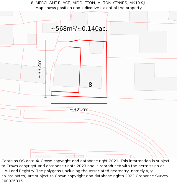 8, MERCHANT PLACE, MIDDLETON, MILTON KEYNES, MK10 9JL: Plot and title map