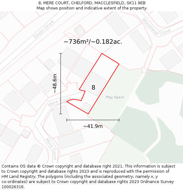 8, MERE COURT, CHELFORD, MACCLESFIELD, SK11 9EB: Plot and title map