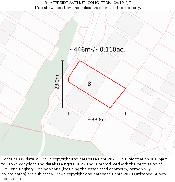8, MERESIDE AVENUE, CONGLETON, CW12 4JZ: Plot and title map