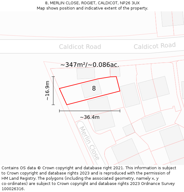 8, MERLIN CLOSE, ROGIET, CALDICOT, NP26 3UX: Plot and title map