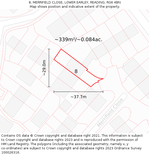 8, MERRIFIELD CLOSE, LOWER EARLEY, READING, RG6 4BN: Plot and title map