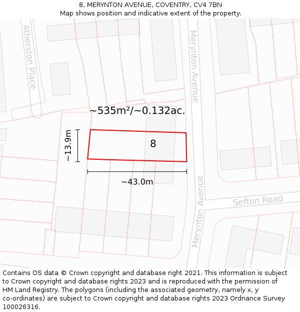 8, MERYNTON AVENUE, COVENTRY, CV4 7BN: Plot and title map