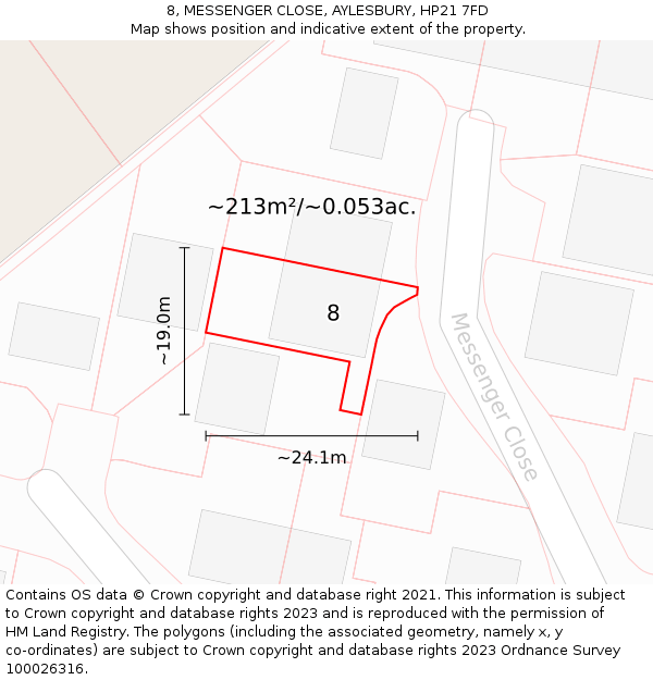 8, MESSENGER CLOSE, AYLESBURY, HP21 7FD: Plot and title map