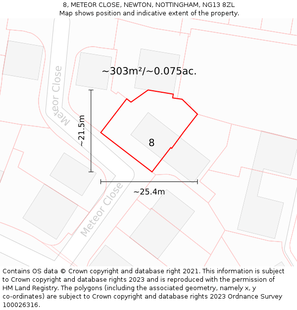 8, METEOR CLOSE, NEWTON, NOTTINGHAM, NG13 8ZL: Plot and title map