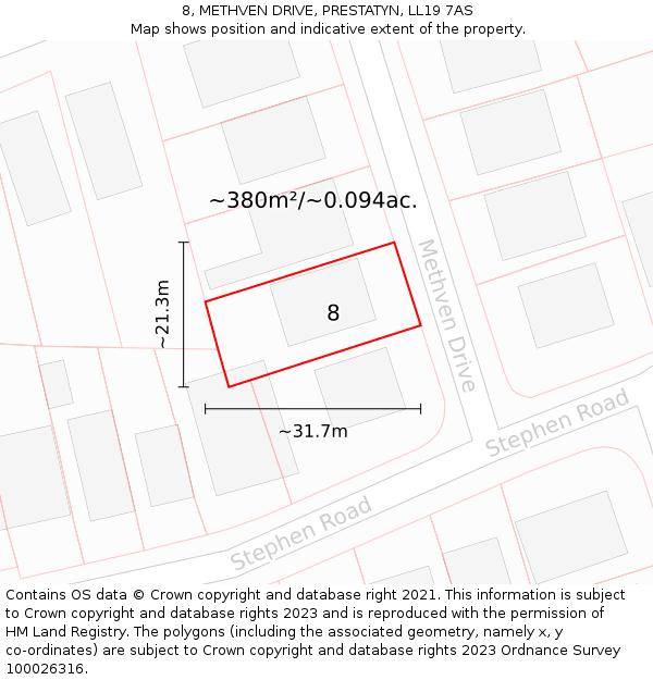 8, METHVEN DRIVE, PRESTATYN, LL19 7AS: Plot and title map
