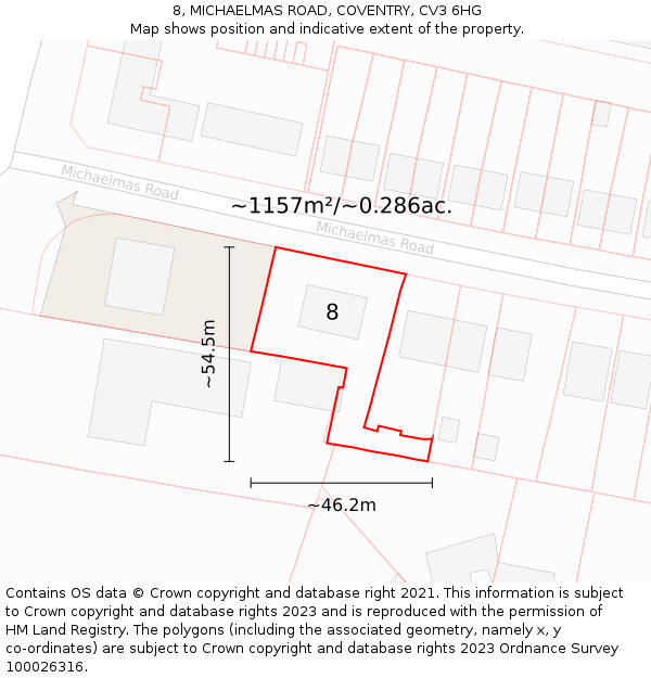8, MICHAELMAS ROAD, COVENTRY, CV3 6HG: Plot and title map
