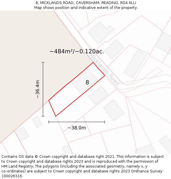 8, MICKLANDS ROAD, CAVERSHAM, READING, RG4 6LU: Plot and title map