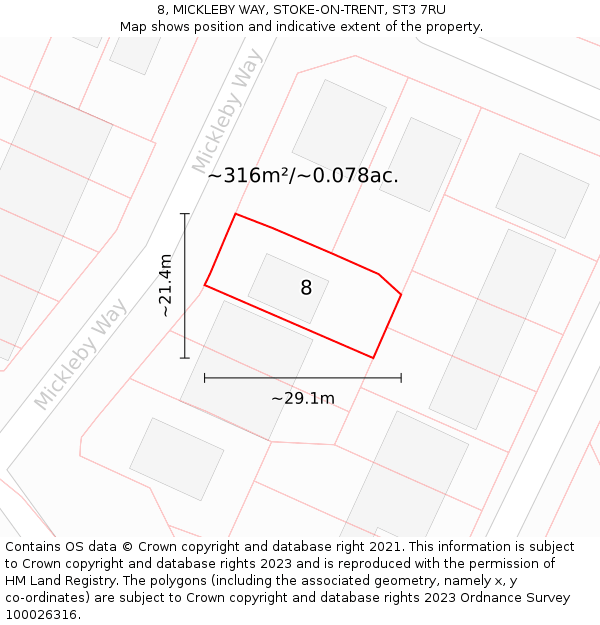 8, MICKLEBY WAY, STOKE-ON-TRENT, ST3 7RU: Plot and title map