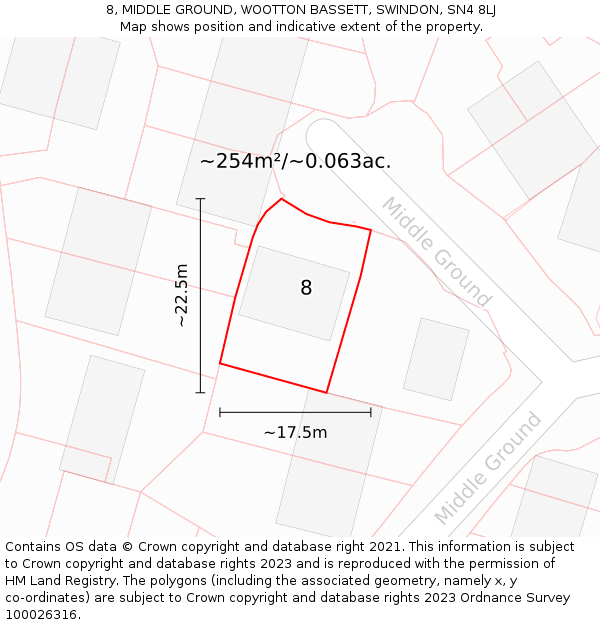 8, MIDDLE GROUND, WOOTTON BASSETT, SWINDON, SN4 8LJ: Plot and title map
