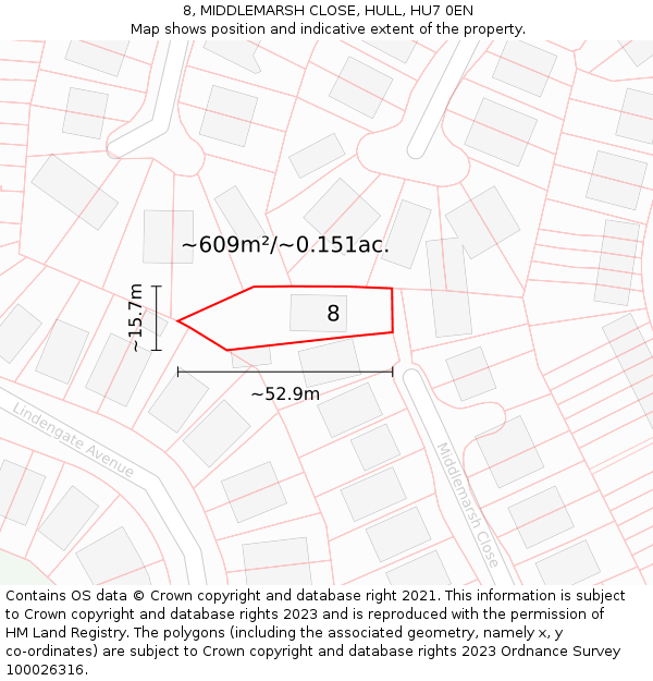 8, MIDDLEMARSH CLOSE, HULL, HU7 0EN: Plot and title map
