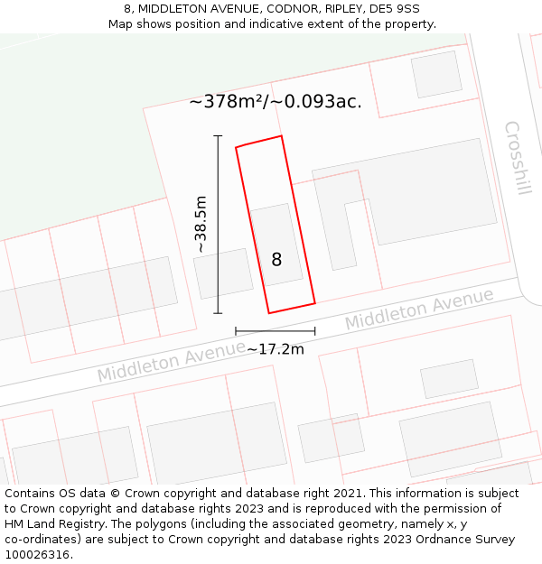 8, MIDDLETON AVENUE, CODNOR, RIPLEY, DE5 9SS: Plot and title map