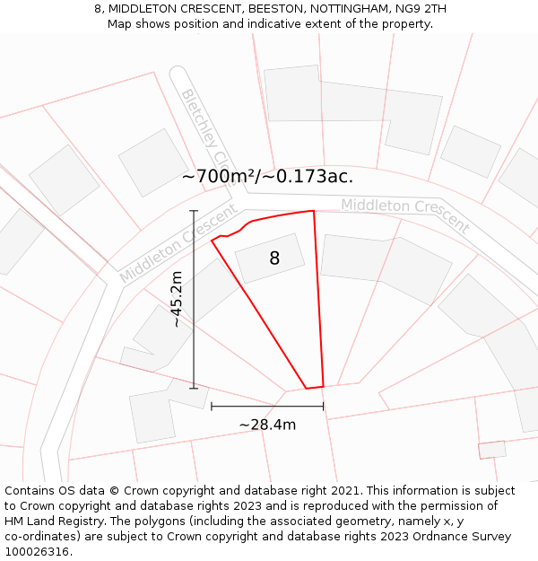 8, MIDDLETON CRESCENT, BEESTON, NOTTINGHAM, NG9 2TH: Plot and title map