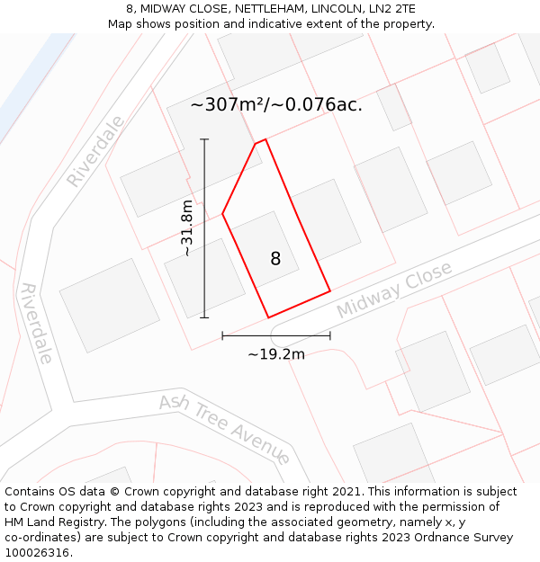 8, MIDWAY CLOSE, NETTLEHAM, LINCOLN, LN2 2TE: Plot and title map
