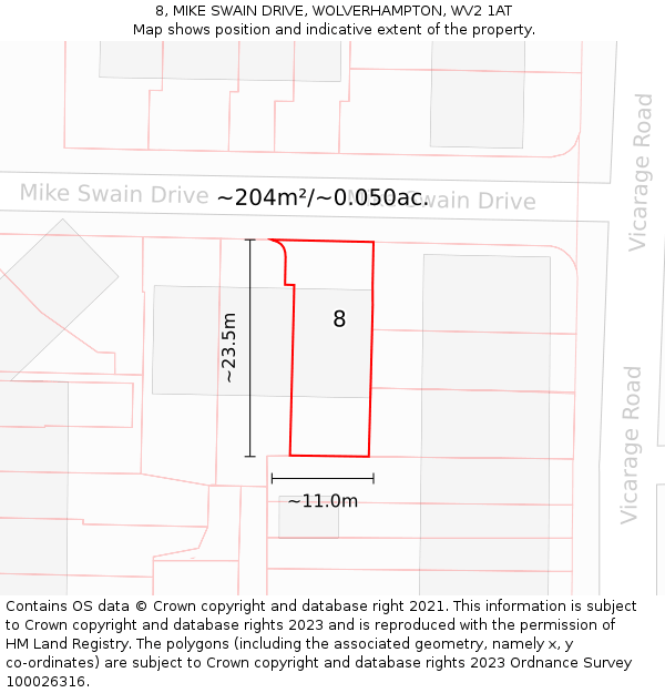 8, MIKE SWAIN DRIVE, WOLVERHAMPTON, WV2 1AT: Plot and title map