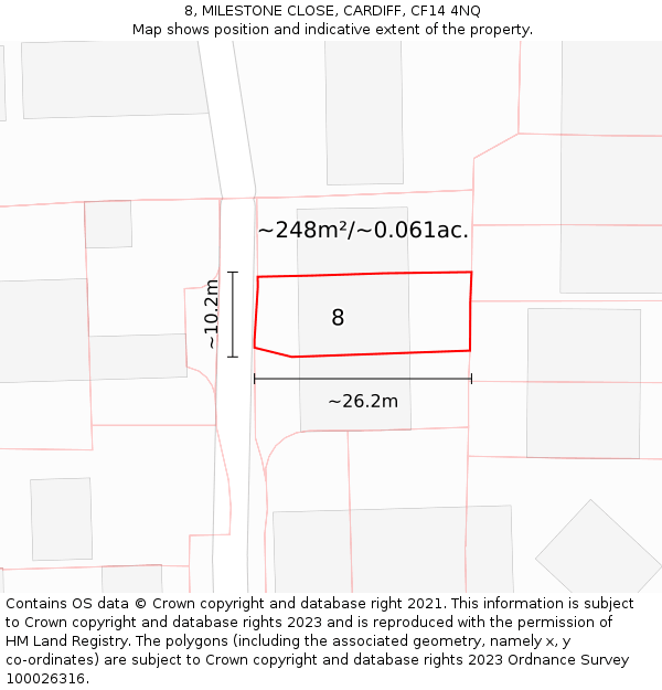 8, MILESTONE CLOSE, CARDIFF, CF14 4NQ: Plot and title map
