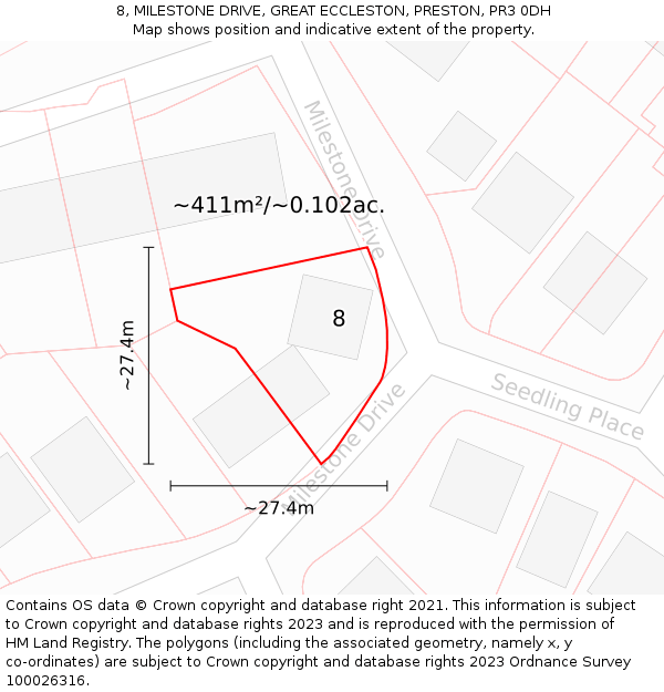 8, MILESTONE DRIVE, GREAT ECCLESTON, PRESTON, PR3 0DH: Plot and title map