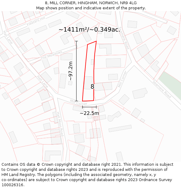 8, MILL CORNER, HINGHAM, NORWICH, NR9 4LG: Plot and title map