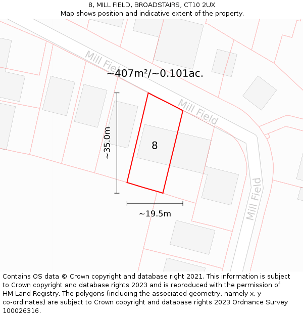 8, MILL FIELD, BROADSTAIRS, CT10 2UX: Plot and title map