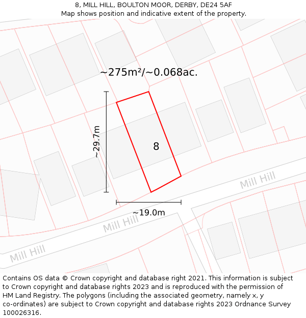 8, MILL HILL, BOULTON MOOR, DERBY, DE24 5AF: Plot and title map