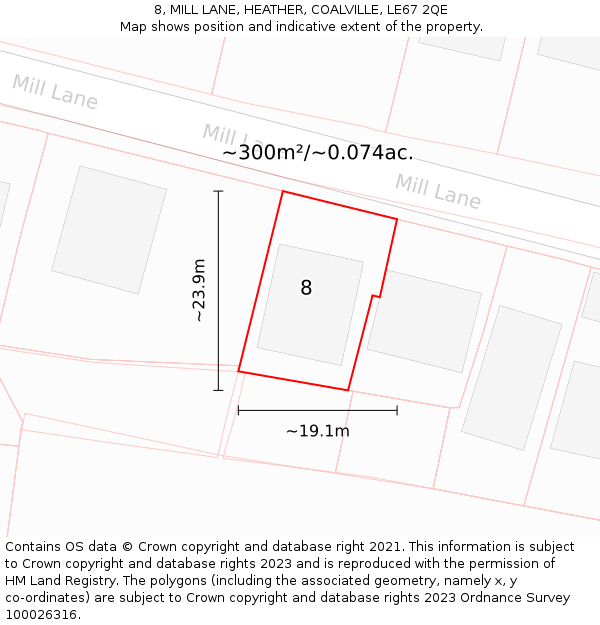 8, MILL LANE, HEATHER, COALVILLE, LE67 2QE: Plot and title map