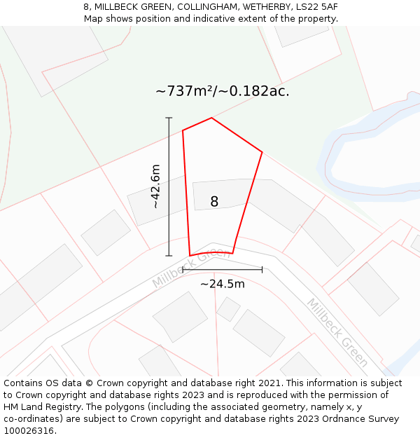 8, MILLBECK GREEN, COLLINGHAM, WETHERBY, LS22 5AF: Plot and title map