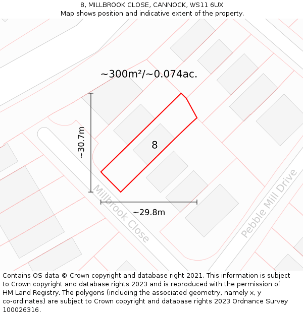 8, MILLBROOK CLOSE, CANNOCK, WS11 6UX: Plot and title map