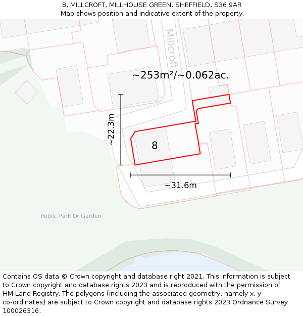 8, MILLCROFT, MILLHOUSE GREEN, SHEFFIELD, S36 9AR: Plot and title map