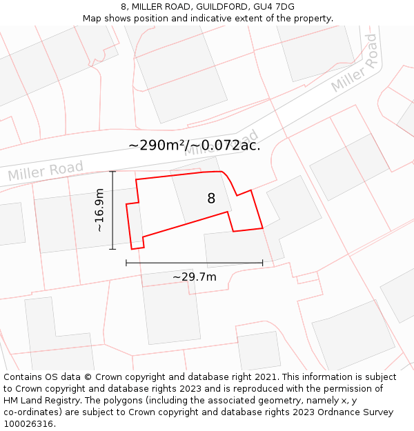 8, MILLER ROAD, GUILDFORD, GU4 7DG: Plot and title map