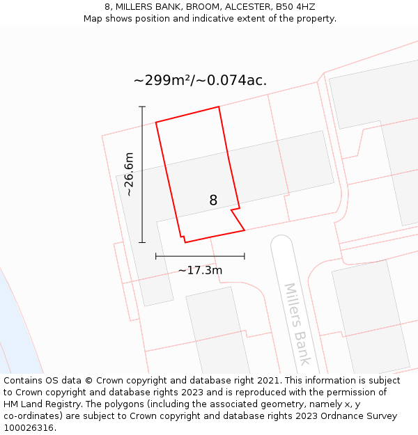 8, MILLERS BANK, BROOM, ALCESTER, B50 4HZ: Plot and title map