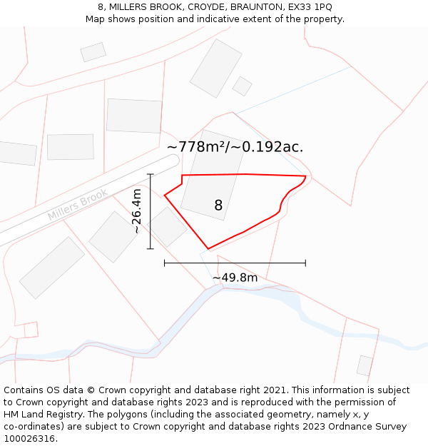 8, MILLERS BROOK, CROYDE, BRAUNTON, EX33 1PQ: Plot and title map