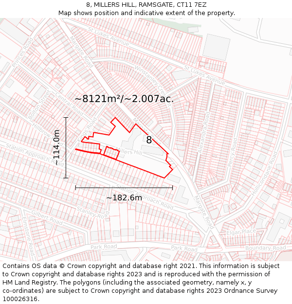 8, MILLERS HILL, RAMSGATE, CT11 7EZ: Plot and title map