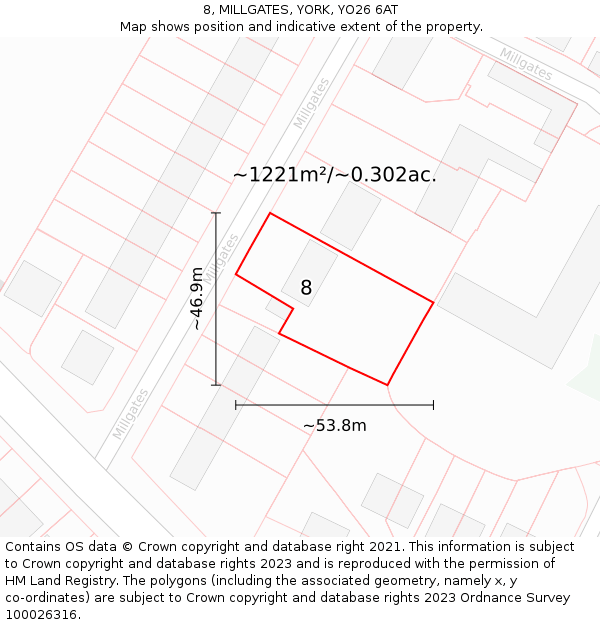 8, MILLGATES, YORK, YO26 6AT: Plot and title map