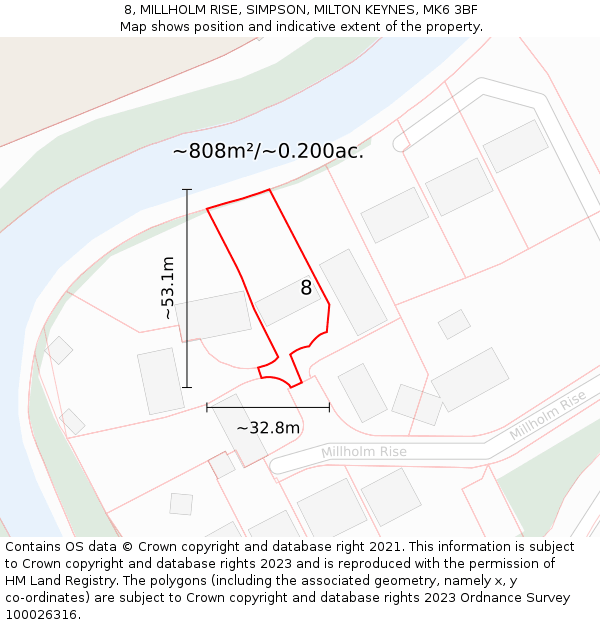 8, MILLHOLM RISE, SIMPSON, MILTON KEYNES, MK6 3BF: Plot and title map