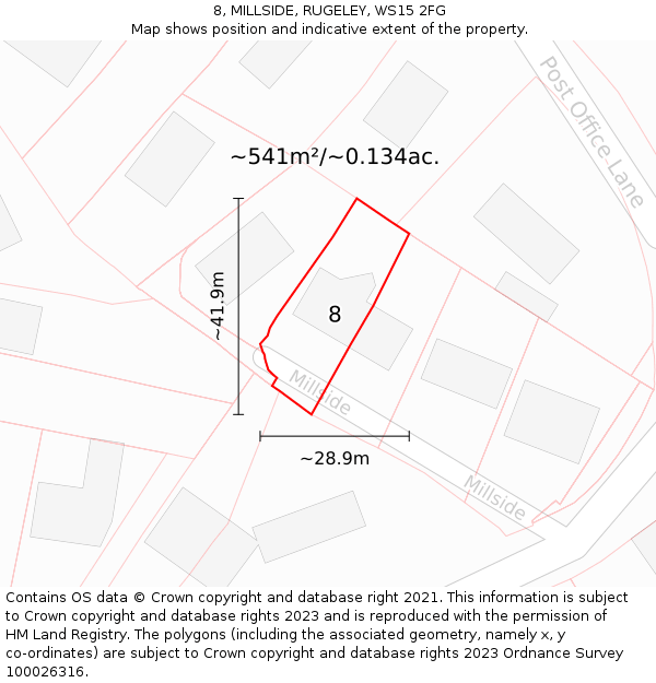 8, MILLSIDE, RUGELEY, WS15 2FG: Plot and title map